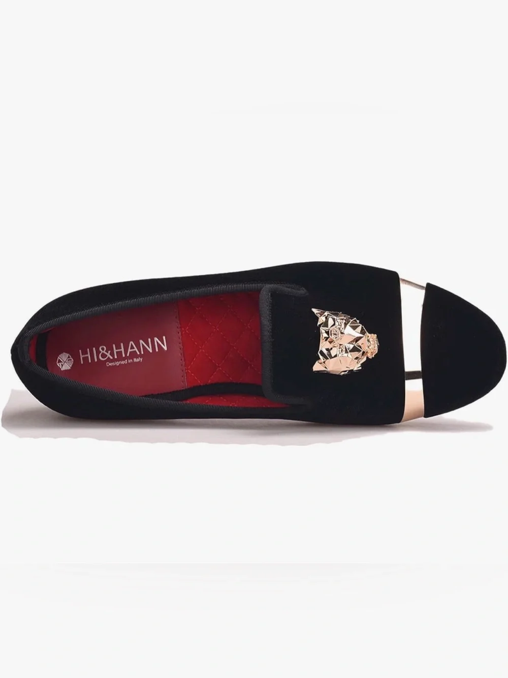 Black Velvet Slip-On Loafers with Rose Gold Accents